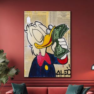 Scrooge McDuck Dollars Pop Art, McDuck Canvas Posters, Unique Wall Art, Fun Office Decor, McDuck Paintings for Home or Office