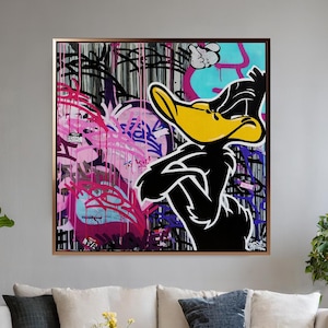 Belastingvrije VS luxe Daffy Duck pop-art schilderij, unieke canvasafdruk voor thuis, ideale decoratie voor verjaardag en kerstcadeau