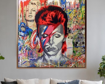 Duty Free Usa Banksy Square David Bowie Canvas | Graffiti Pop Art Wall Decor | Unique Street Art Poster for Bowie Fans and Modern Homes