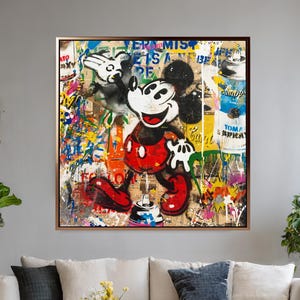 Belastingvrije VS retro Mickey Mouse pop-art canvasprint, stijlvol cartoon decor, perfect voor verjaardag of kerstcadeaus, premium muurkunst