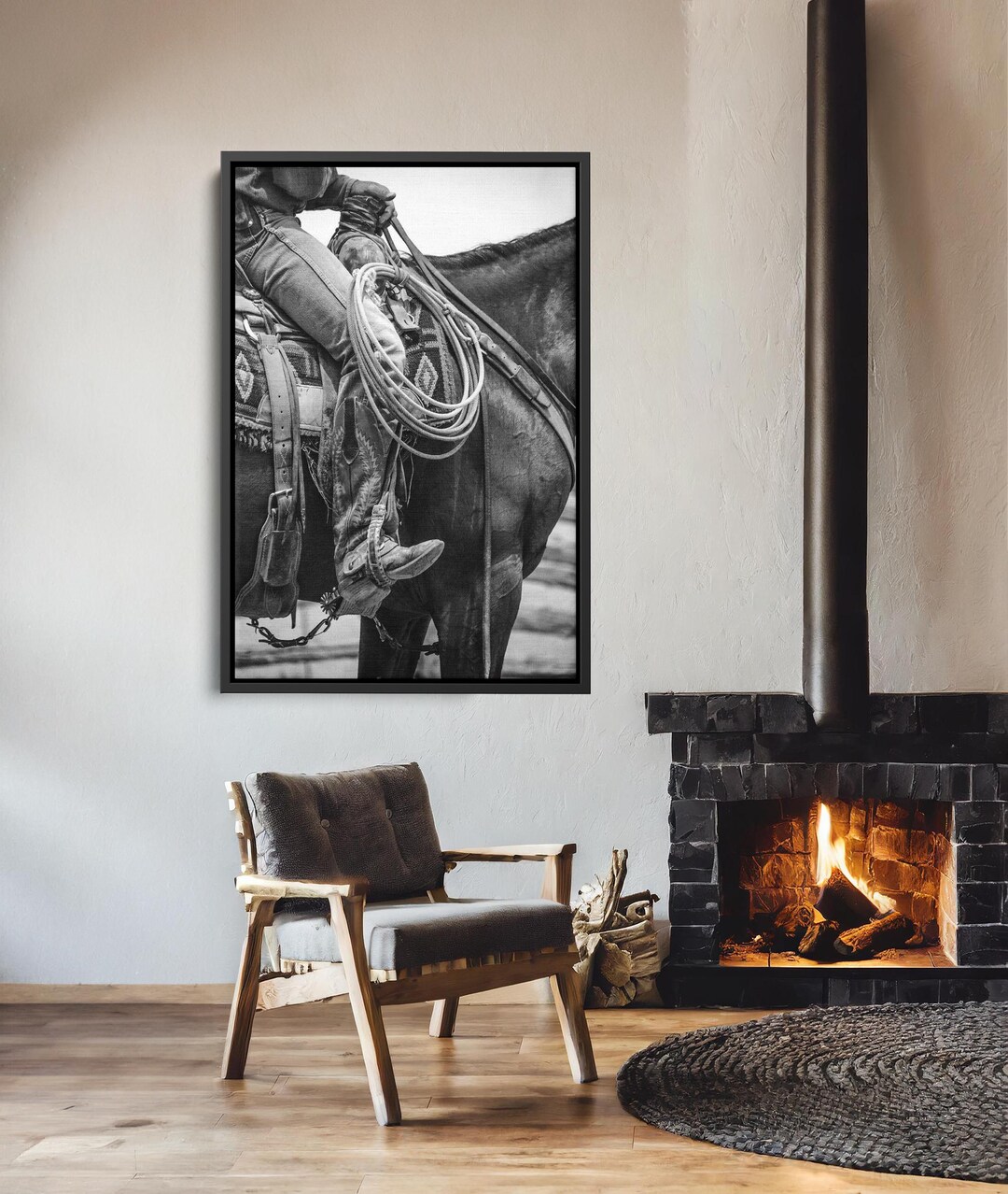 Desert Cowboy on Horse Black and White Canvas Print – Vintage Western ...