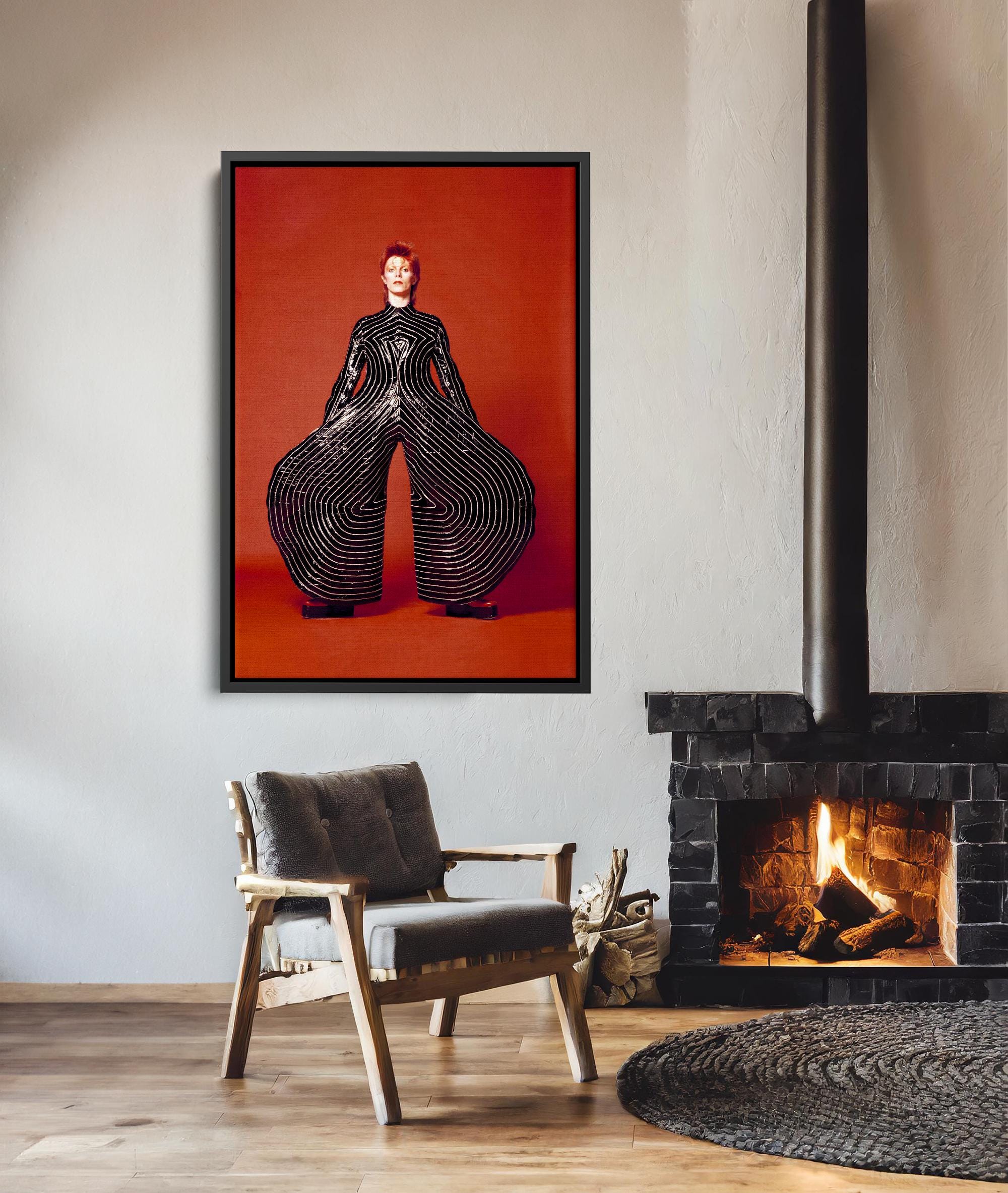 David Bowie 1973 Premium Canvas Wall Art | Striped Bodysuit