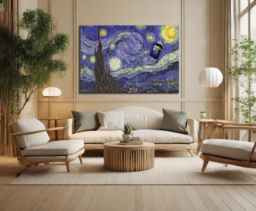Van Gogh Starry Night Inspired ,doctor Who TARDIS Canvas Wall Art ...