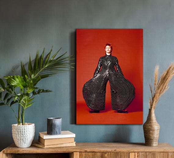 David Bowie 1973 Premium Canvas Wall Art | Striped Bodysuit
