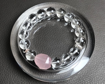 Sterlingzilveren armband van helder en rozenkwarts | Helende kristallen sieraden