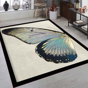 Area Rug, Butterfly Patterned Rug, Washable Rug, Elegant Nature Rug, Living Room Rug, Modern Home Decor, Kitchen Rug, Children Room Rug Mat