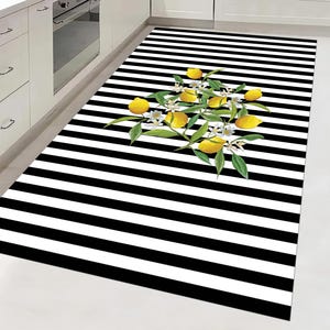 Kitchen Rug, Lemon Rug, Area Rug, Lemon Patterned Rug, Striped Yellow Kitchen Rug, Modern Interior Rug for Living Room, Soft Floor Mat, Rugs