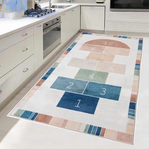 Educational Children Room Rug, Hopscotch Playroom Rug, Fun Rug, Baby Room Rug, Interactive Floor Game Rug, Kindergarten Rug, Washable Rug