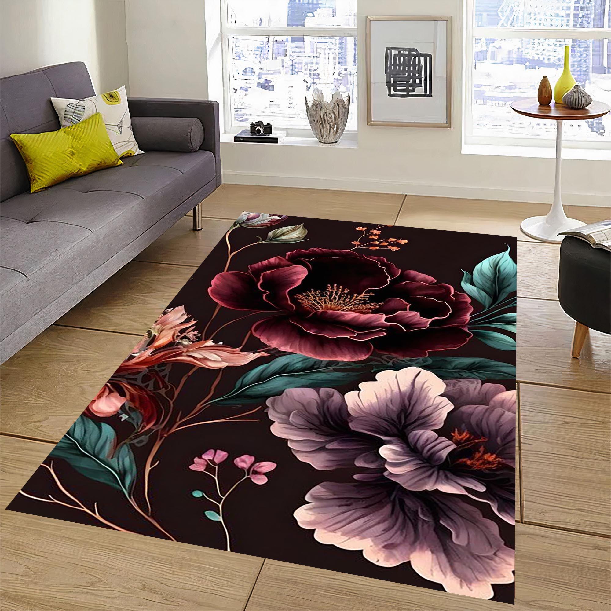 Floral Pattern Rug,burgundy Flower Rug,elegant Living Room Decor,modern ...