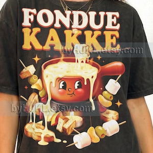 Fondue Kakke Funny Food Graphic Comfort Colors® Tshirt, Retro Cheese Lover 90S Faded Tee, Y2K Vintage Streetwear, Cute Fondue Pot Gift