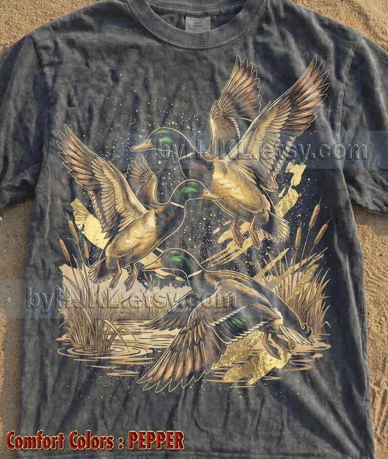 Mallard Ducks, Waterfowl Hunting, Retro Wildlife, Vintage Nature, Flying Birds, Marshland, Golden Sparkles, Outdoorsman, Drake, Wetland Art imagen 3