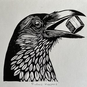 Lino Print of Crow – Handprinted Linocut Wall Art – Black and White Nature Print – Nordic Home Decor – Limited Edition