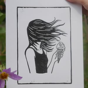 Linocut Print – Hand-Printed Black and White Artwork - Limited Edition - icecream illustration