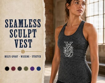 Women’s Seamless Sculpt Vest, Yorkshire Heart Printed Activewear Top, Racerback Gym and Yoga Vest