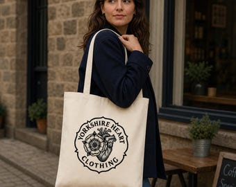 Born in the North Natural Cotton Tote Bag – Yorkshire Heart Long-Handle Shopper