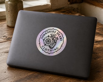 Yorkshire Heart Holographic Sticker – 7.5 cm Circular Decal with Rose and Heart Artwork