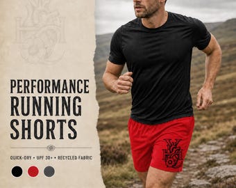 Performance Running Shorts, Yorkshire Heart Graphic Activewear, Quick Dry UPF 30+, Recycled Polyester Training Shorts