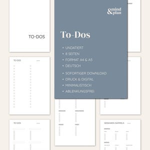 Cose da fare | Liste di cose da fare | Planner | Bullet Journal | Download immediato | PDF | Stampa e digitale | 8 pagine | A4 e A5 | Tedesco