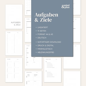 TAREAS Y OBJETIVOS | Lista de tareas | Planificador | Bullet Journal | Descarga instantánea | PDF | Impreso y digital | 13 páginas | A4 y A5 | Alemán