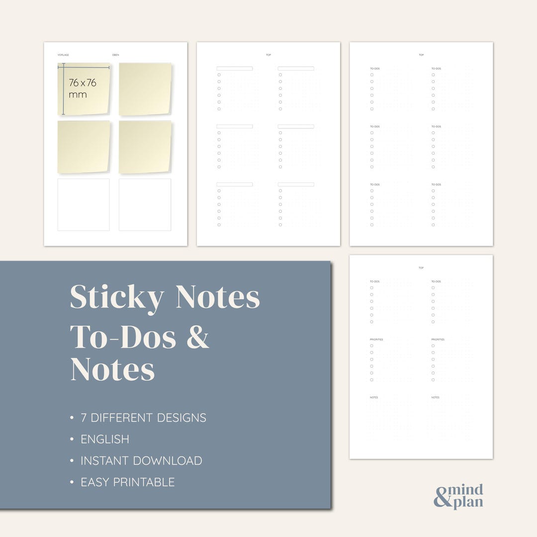 Etsy Printable Fillable Kind Notes.pdf TODOS & NOTES | Sticky Notes | Instant Download | Undated | PDF ...
