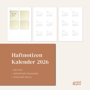 KALENDER 2026 | Haftnotizen | Sticky Notes | sofortiger Download | datiert | PDF | einfach Zuhause drucken | Deutsch
