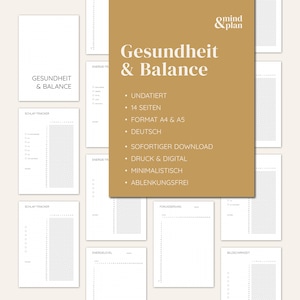 SALUD Y EQUILIBRIO | Agenda | Bullet Journal | Descarga instantánea | Sin fecha | PDF | Impreso y digital | 14 páginas | A4 y A5 | Alemán