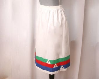 Fun 1970's White Cotton Summer Skirt, Size Large