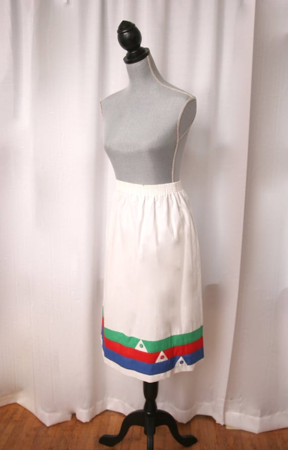 Fun 1970's White Cotton Summer Skirt, Size Large