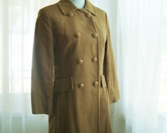 Camel Military Style Double Breasted Coat, Size Small