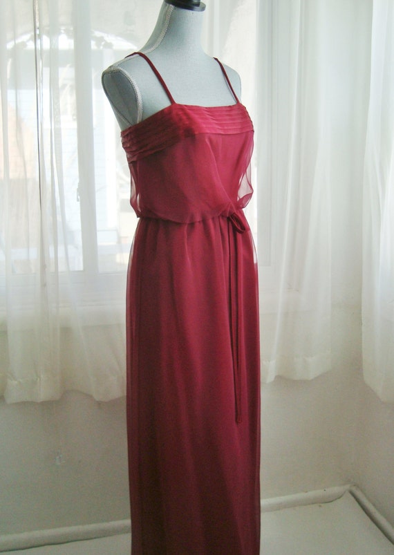 Stunning 1970's Slinky Chiffon Formal Gown in Wine