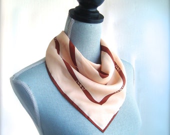 1970's Signed Paoli Logo Scarf in Beige and Russet Brown
