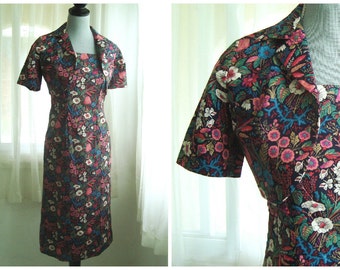 Beautiful 1960s's Two-Piece Floral Sun Dress With Matching Bolero Jacket, Size 6 to 8