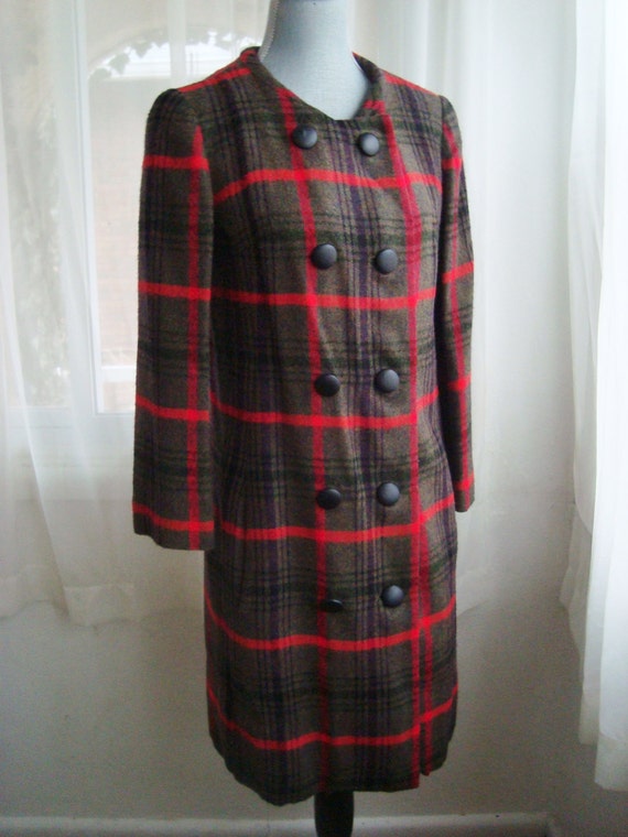 80s Plaid Wool Coat Double Breasted Coat TaraLynEvansStudio