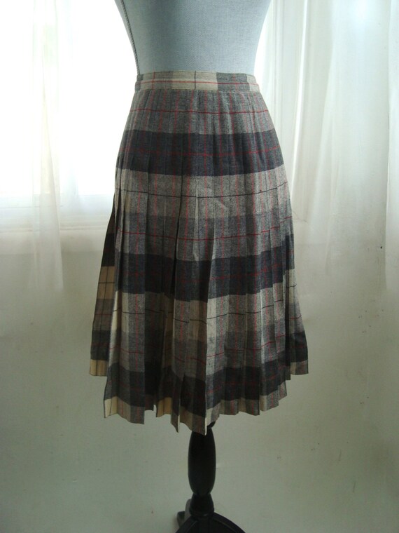1970's Wool Pleated Skirt, Plaid Secretary Skirt … - image 4