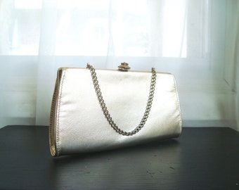 Gold Formal Clutch, Pretty 1960's Metalic Gold Evening Convertible Clutch