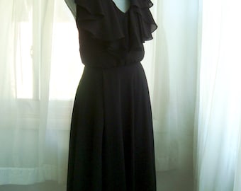 1980's Black Halter Cocktail Dress With Matching Jacket, By Ursula of Switzerland,  Size Small