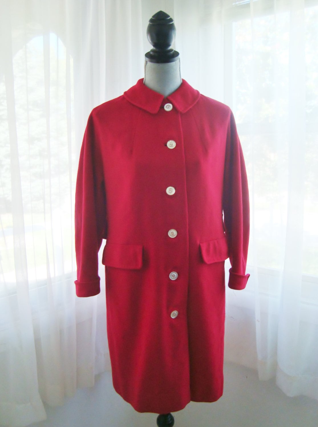 Red Wool Dress Coat by Drazens, Size Large - Etsy