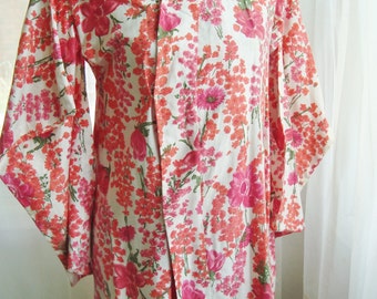 1960's Haori, Vintage Japanese Floral Watercolor Kimono Jacket