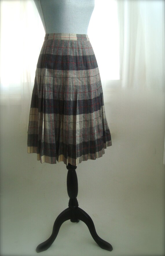 1970's Wool Pleated Skirt, Plaid Secretary Skirt … - image 2