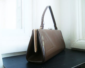 Elongated Chocolate Brown Vinyl Handbag