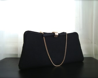 Black Formal Clutch, Simple and Elegant Black Evening Bag, Convertible Clutch