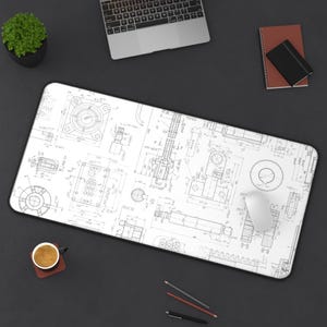 Engineering Blueprint Desk Mat, Drafting Table Pad, Technical Drawing Office Decor, Architect Gift, Engineer Present