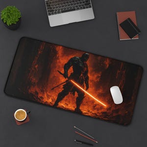Sci-Fi Desk Mat: Dark Warrior Gaming Mouse Pad - Neoprene Computer Mat