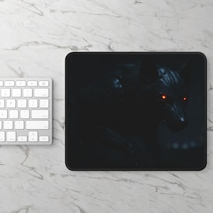 Dark Cyber Wolf Gaming Mouse Pad, Computer Accessories, Gift for Gamers, Gaming Desk Decor, Office Supplies, Tech Enthusiast