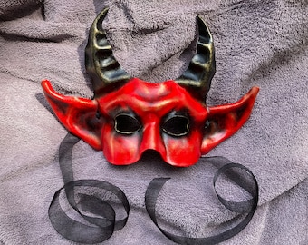 Red Devil Mask  Leather Mask   Horns   The Devil You Say   Old Scratch   Pan  Satyr  Faun