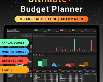Ultimate Annual Budget Spreadsheet Google Sheets Budget Template Monthly Budget Tracker Financial Planner Bill Tracker Debt Tracker 2026