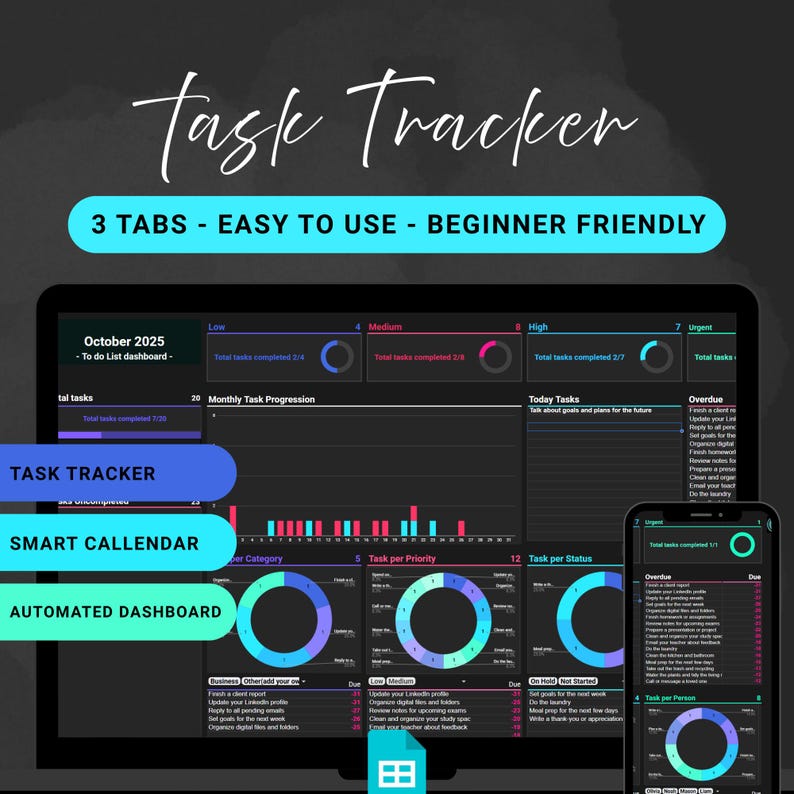 Task Tracker Google Sheets to Do List Spreadsheet Project Management ...