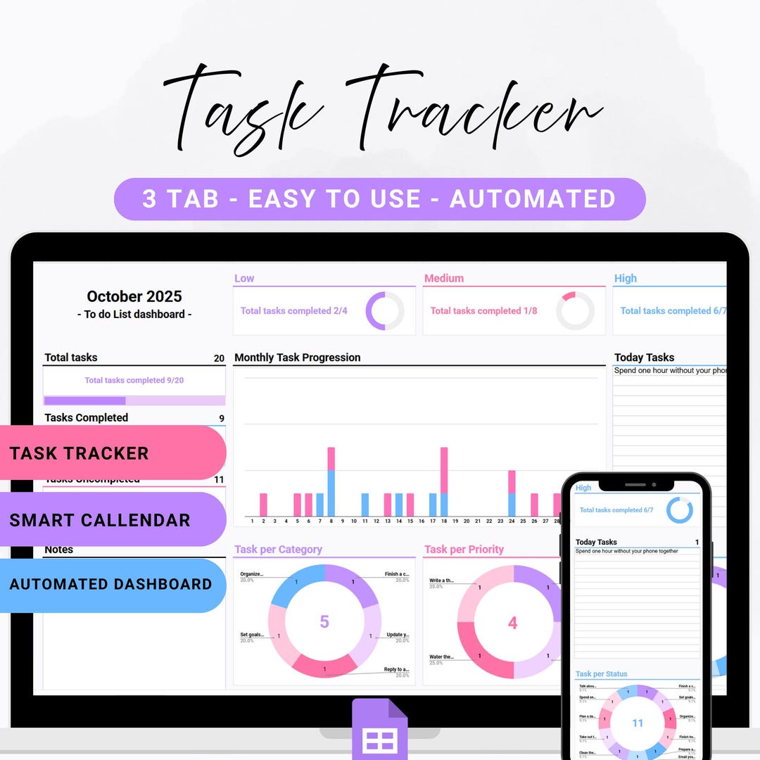 Task Tracker Google Sheets to Do List Spreadsheet Project Management ...