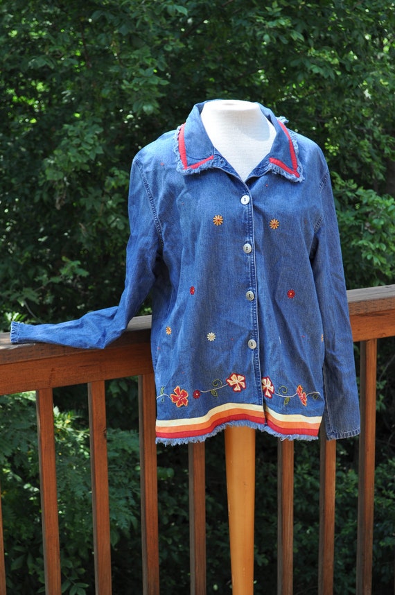 1980s Denim blue blouse. fringed jacket by Bobbie