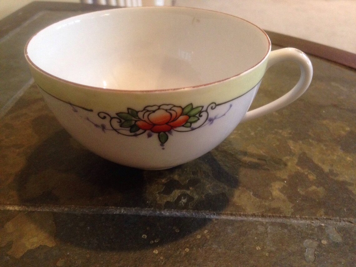 Vintage Meito China Tea Cup and Saucer Hand Painted Yellow Etsy